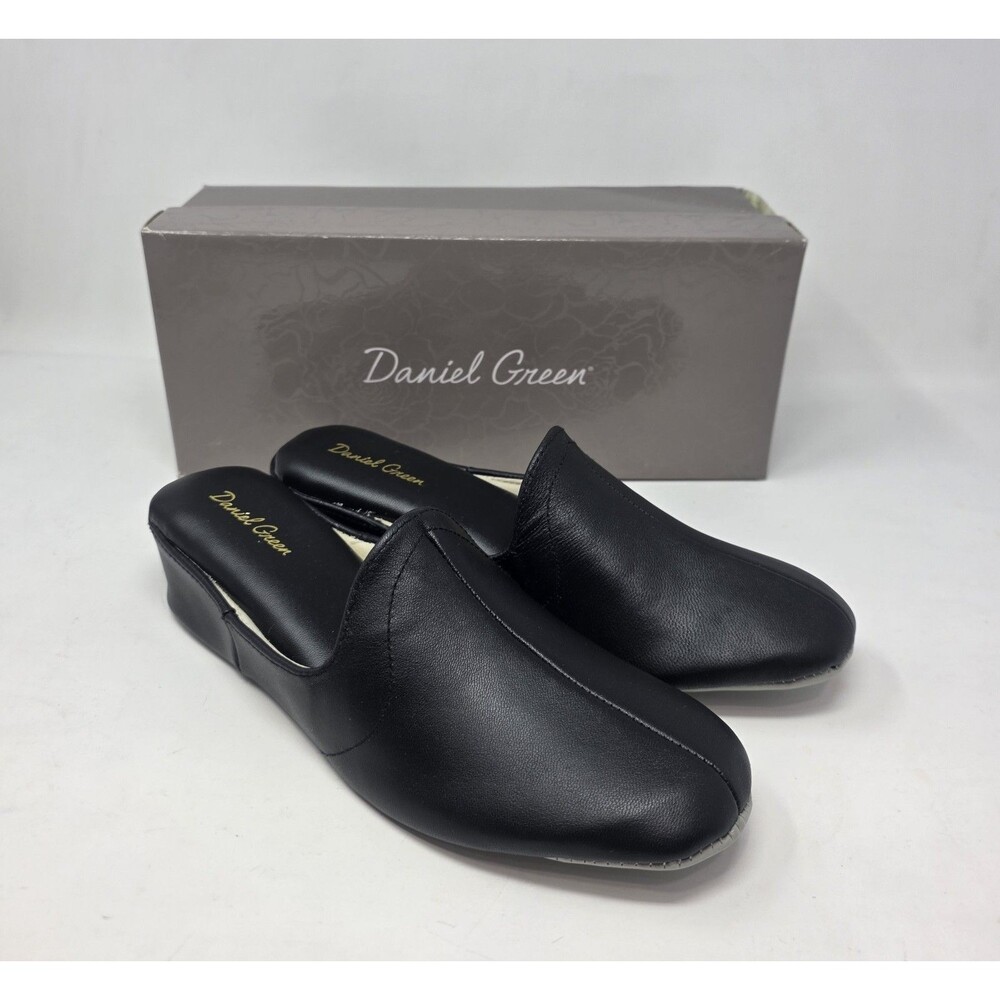 Daniel Green VTG Women's 8.5N Kidskin Leather Glamour Slipper Wedge Mule Black